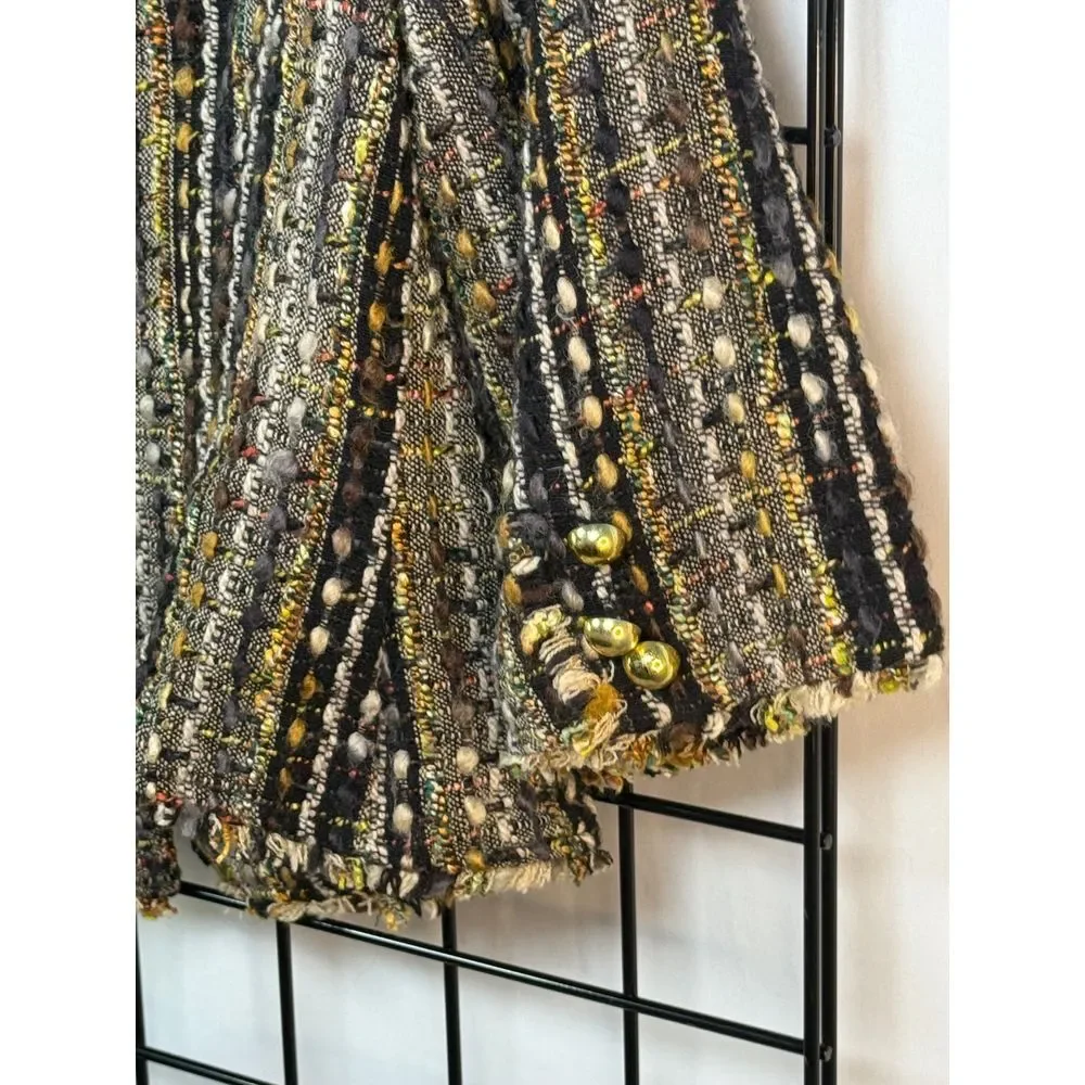 Cabi Paris Wool Blend Boucle Tweed Fringe Blazer Jacket Womens Brown S Boho‎